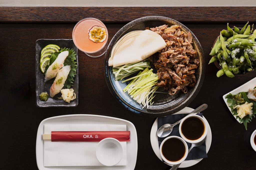 Fresh sushi and sharing dishes at a Pan-Asian restaurant in London